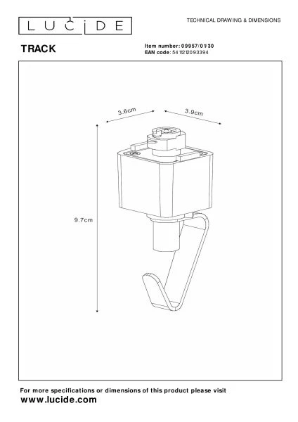 Lucide TRACK Hanglampadapter - 1-fase Railsysteem / Railverlichting - Zwart (Uitbreiding) - technisch